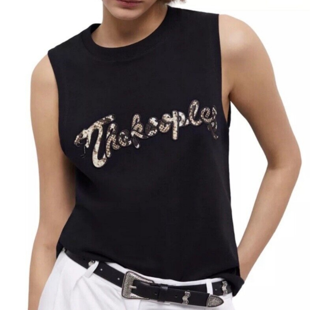 The Kooples Cotton Snakeskin Logo Tank In Black Size 2-4 NWOT'S